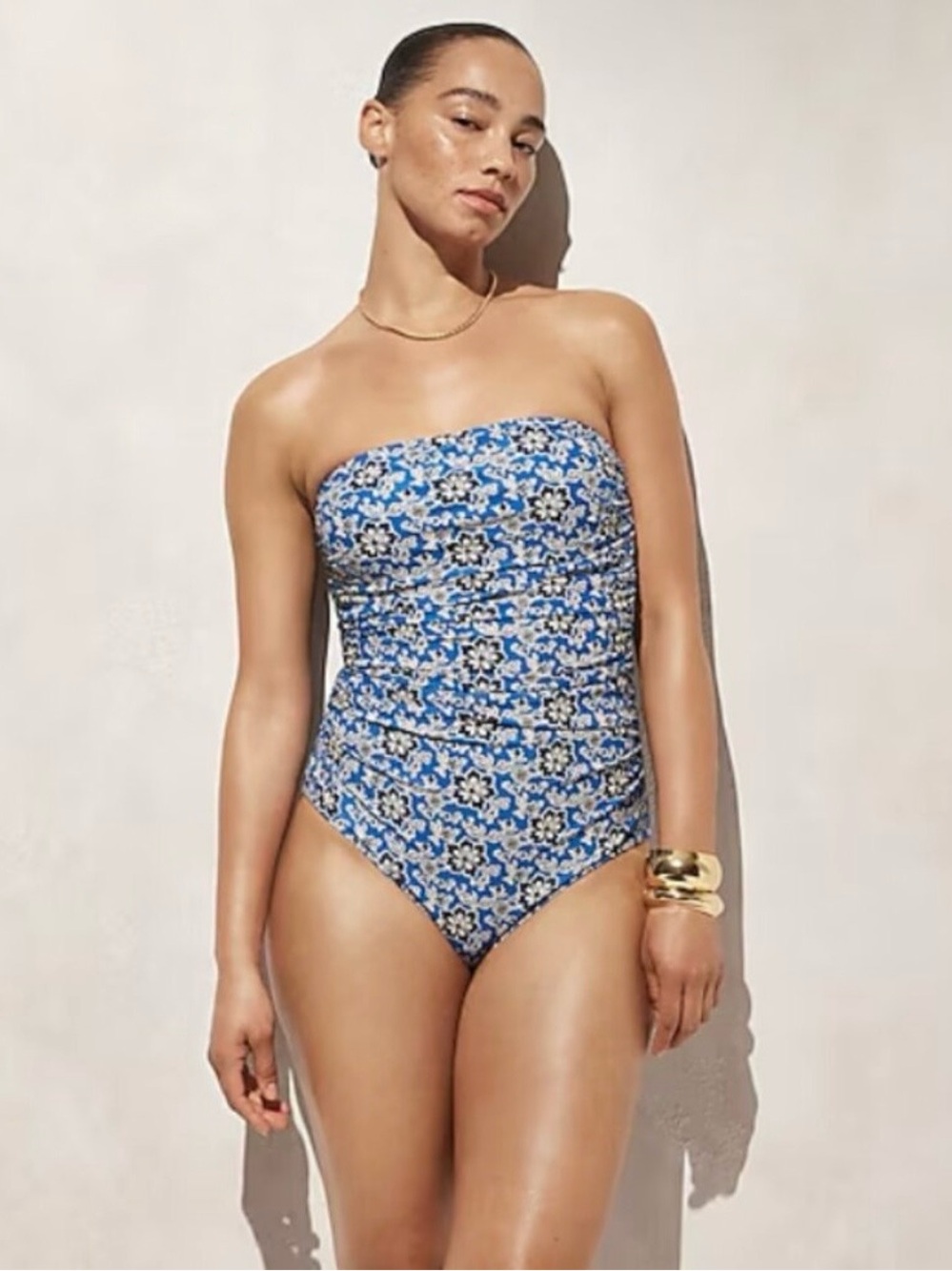 J.Crew‎ Claremont Floral Ruched Bandeau One Piece Swimsuit Blue Size 22  NWT